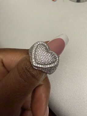 Pavé Heart Cocktail Ring in Silver Tone